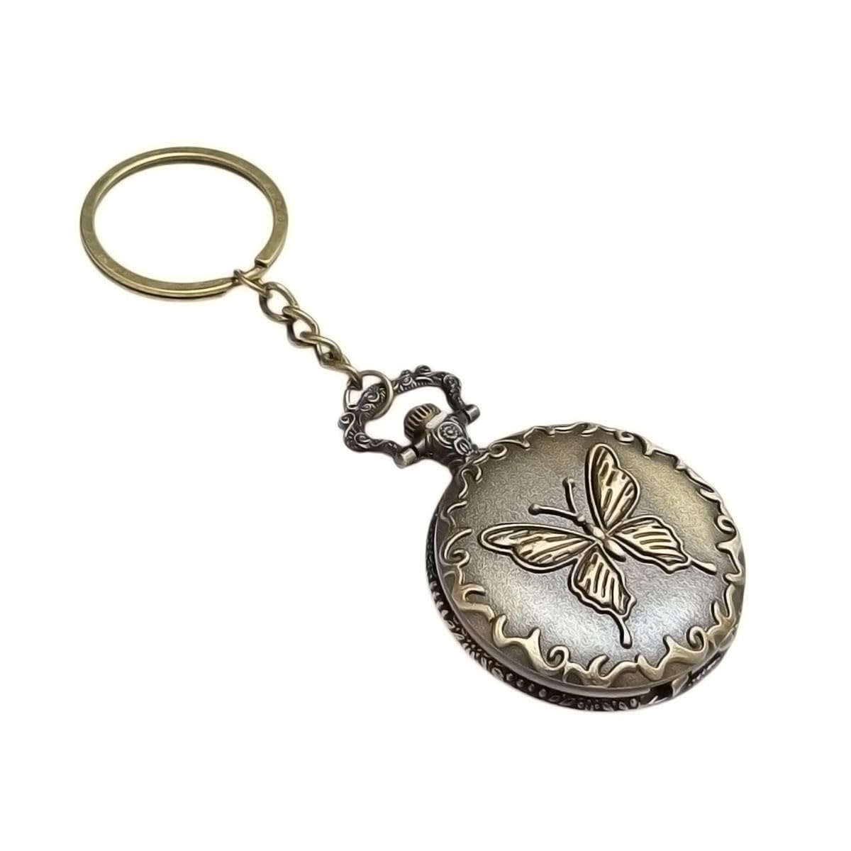 Metal Vintage Pocket Watch Keychain for Men and Women | Antique Brass Travel Timepiece | Bronze Color, Dial 2 x 2 Inch (See Last Image on How to use)