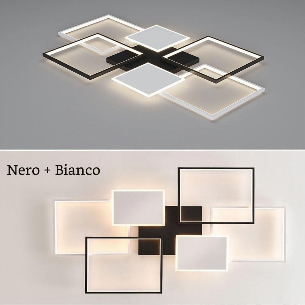 LIUYU Lampadari LED Soffitto Rettangolare Dimmerabile 90x60cm Nero-Bianco | Lampadario soggiorno led con telecomando 68W luce regolabile 3000K-6500K Alluminio Acrilico per Soggiorno Camera da Letto