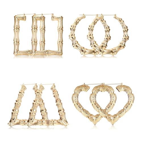JeryWe Bamboo Hoop Earrings for Women, Big Gold Heart Bamboo Earrings 80s 90s Earrings Women, y2k Large Oversized Earring, Gold Chola Earring Hoops, Hip Hop Chunky Hoop Earring Personalized Costume Gold Jewelry