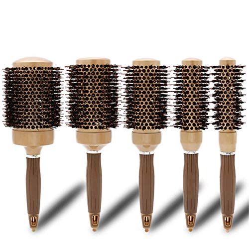 Nano Ceramic & Ionic Bristles Round Barrel Hair Brush Round Thermal Brush Hair Styling Blow Straightening Curling Brush (Gold)