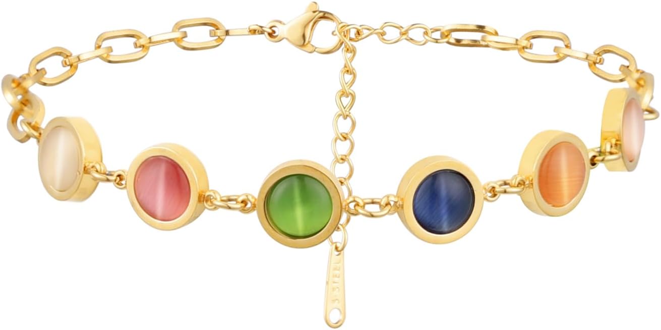 TEZCRTgold bracelet for women, Titanium, cats eye