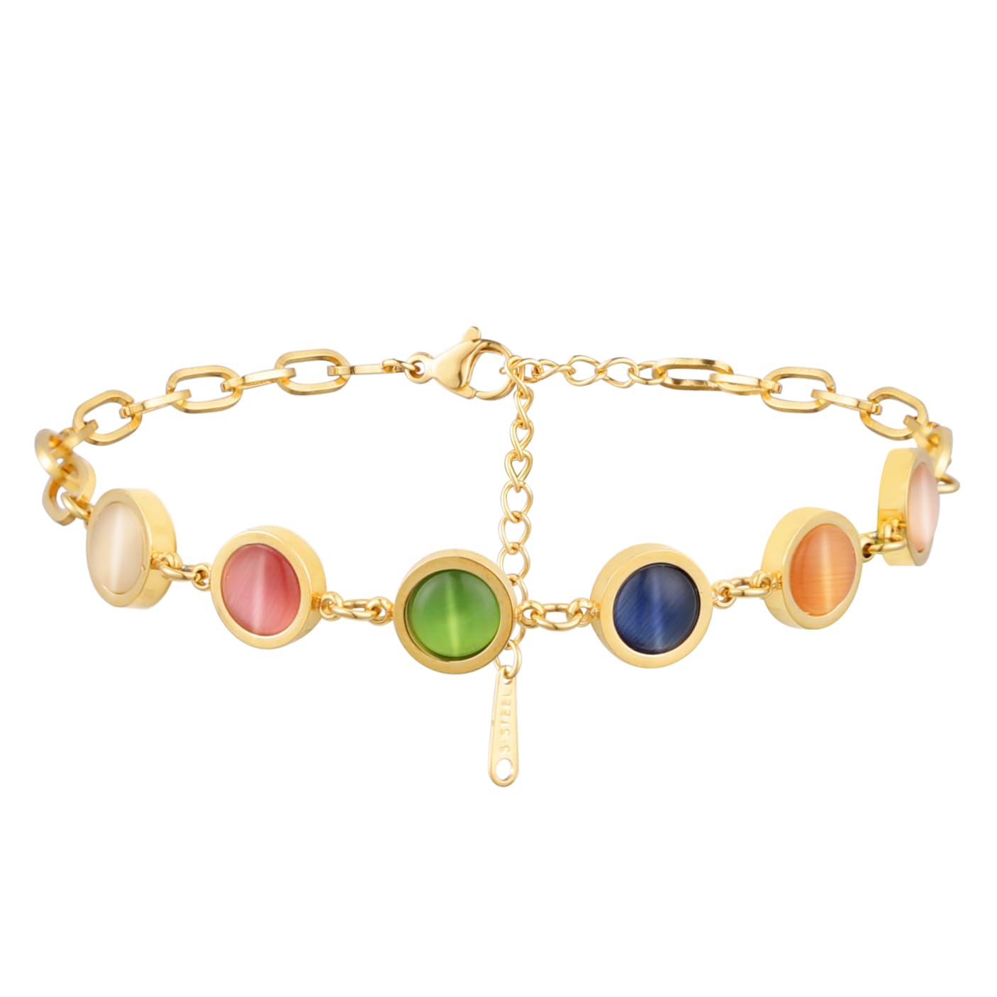 TEZCRTgold bracelet for women, Titanium, cats eye