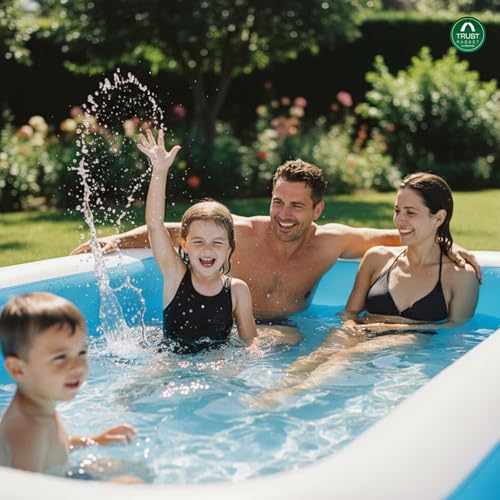 Image of TrustBasket 7.5ft Large Inflatable Swimming Pool for Adults & Kids | Rectangular Family Pool | 7P Free PVC | Blow Up Bathtub | Outdoor Garden Summer Use