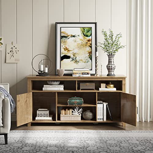 YITAHOME-60-Sideboard-Buffet-Cabinet-with-Storage-Farmhouse-Coffee-Bar-Cabinet-with-Open-Adjustable-Shelf-Large-Storage-Cabinet-for-Kitchen-Living-Room-Natural-Oak YITAHOME 60 Sideboard Buffet Cabinet with Storage Farmhouse Coffee Bar Cabinet with Open Adjustable Shelf Large Storage Cabinet for Kitchen Living Room Natural Oak