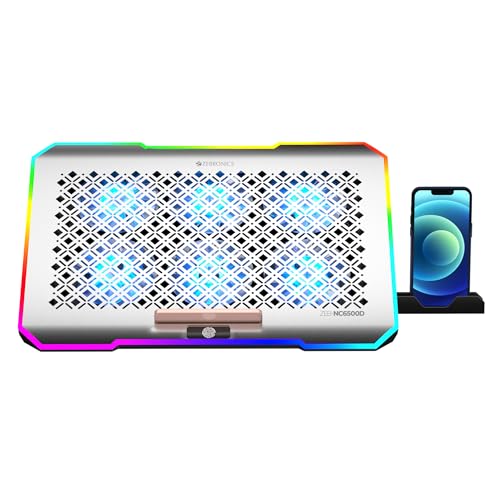 ZEBRONICS NC6500D Laptop Cooling Pad with Support up to 17 inch (43.18 cm) Laptops, Hexa Fans, Speed Control, RGB LED, Detachable Mobile Holder, 5... - Image 2