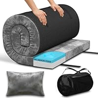 Single Foldable Gel Memory Foam Floor Mattress – Roll Up Topper Pad, Portable Guest Bed for Camping, Camper Van & Home – Comes With Pillow and Carrying Bag – Comfortable and Convenient (190x75x7.5cm)