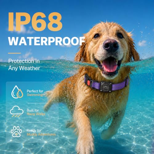 Image of Geamen Waterproof Dog Collar QR Code Reflective Collar Purple,XL