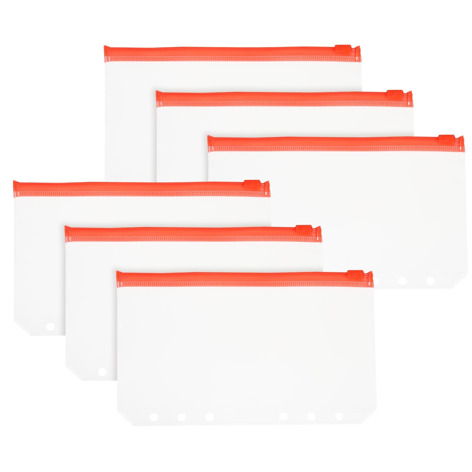 PATIKIL A6 Binder Pocket, 6 Pack 6 Holes Zipper Binder Pouch Budget Stuffing Envelopes Clear Storage Pocket Waterproof for Budget Planning Loose Leaf Bags, Red Zip/Clear Pouch