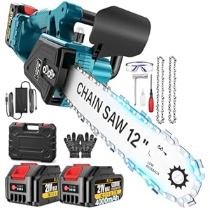 Electric Brushless Chainsaw Cordless 12 Inch,2×4.0Ah Batteries Cordless Chain Saw Lightweight Handheld Saw for Tree Trimming, Wood Cutting, Pruning