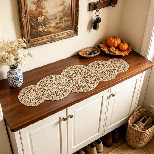 yuboo Small Gold Table Runner 36 Inches Round Hollow Flower Table Runner - image 6