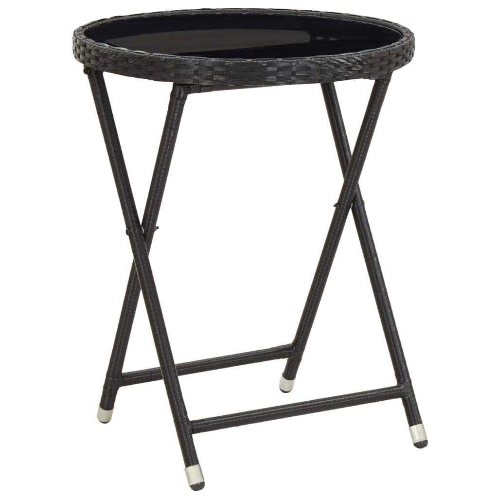 Set da bistrò da 3 pezzi, con cuscino, in polyrattan nero, vetro