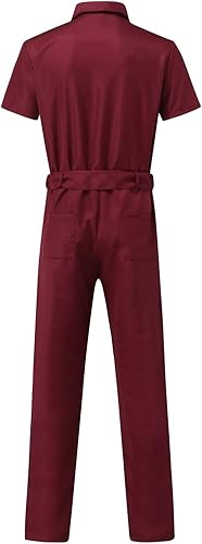 Miniatura 3 de WENKOMG1 Overol casual para hombre, de manga corta, con cremallera, ropa de trabajo, casual, ajustado, pantalones de construcción