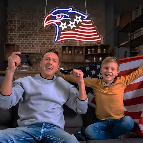Image of Whfobfe National Flag Eagle Neon Sign Boy Room Game Room Decor Led Neon Lights Signs for Wall Decor USB Powered Led for Room Decoration
