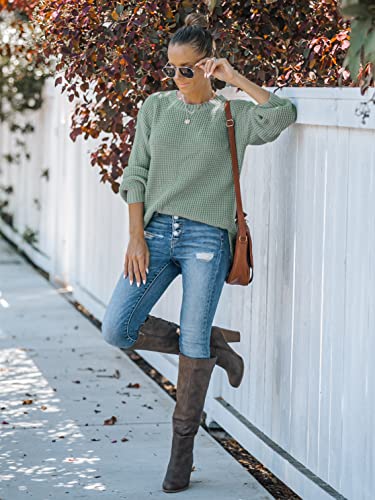 Image of MEROKEETY Women's Fall Long Sleeve Waffle Knit Oversized Sweater | Fall Fashion, Crew Neck, Tunic, Dressy Casual, Trendy, Cute, Pullover Tops, Long Lantern Sleeves, Loose Fit, Drop Shoulder