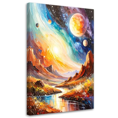 Feeby - Tableau sur Toile - Decoration Murale Peinture - Cosmos Planètes Abstrait - 40x60 1partie - Tableaux chambre à coucher - Decoration Chambre - Impression sur...