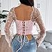 GIYKBX Womens Embroidered Floral Corset Crop Top Sheer Mesh Long Sleeve Sexy V-Neck Lace-Up Backless Going Out Bustier Tops, Pink XL