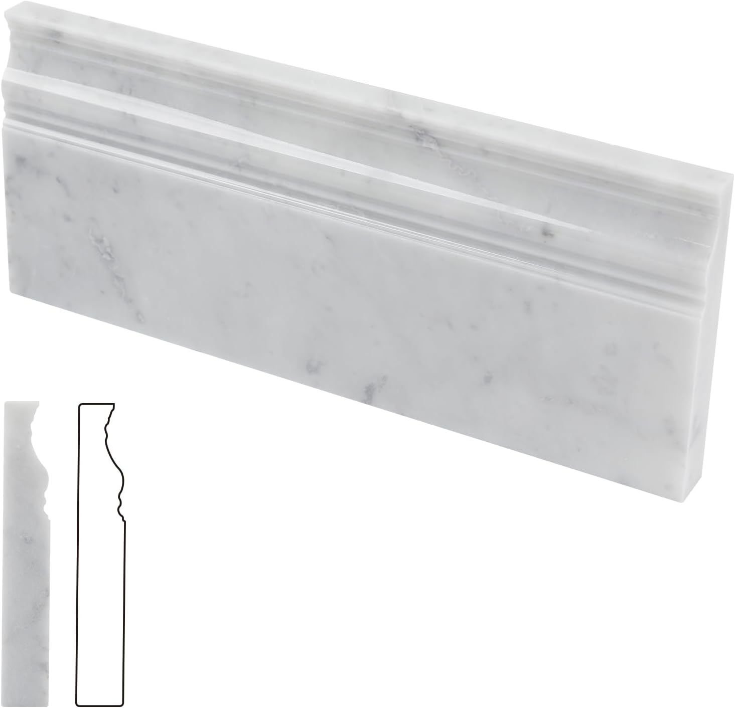 Lovdeco 4 PCS Carrara Marble Baseboard for Kitchen Bathroom Floor Shower, White Marble Trim Molding Polished, 5 X 12 inch