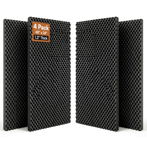 Image of SODOCT 4 Pack Large Egg Crate Acoustic Foam Panels, 48 x 24 x 1.2 Inches High Density Sound Proof Foam for Walls, Professional Sound Absorbing Studio Panels for Home Theater, Recording (Black)
