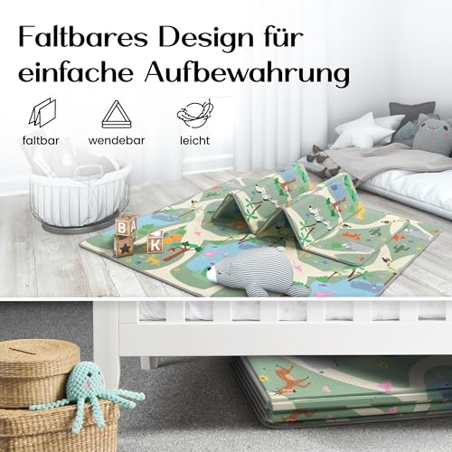 MAPALOU Krabbelmatte Spielmatte für Baby & Kinder Faltbar & Schadstofffrei 180 x 200cm | Kinderzimmer Spielteppich Play Mat Babymatte Bodenmatte | Tragbar & Wasserdicht für Innen & Outdoor