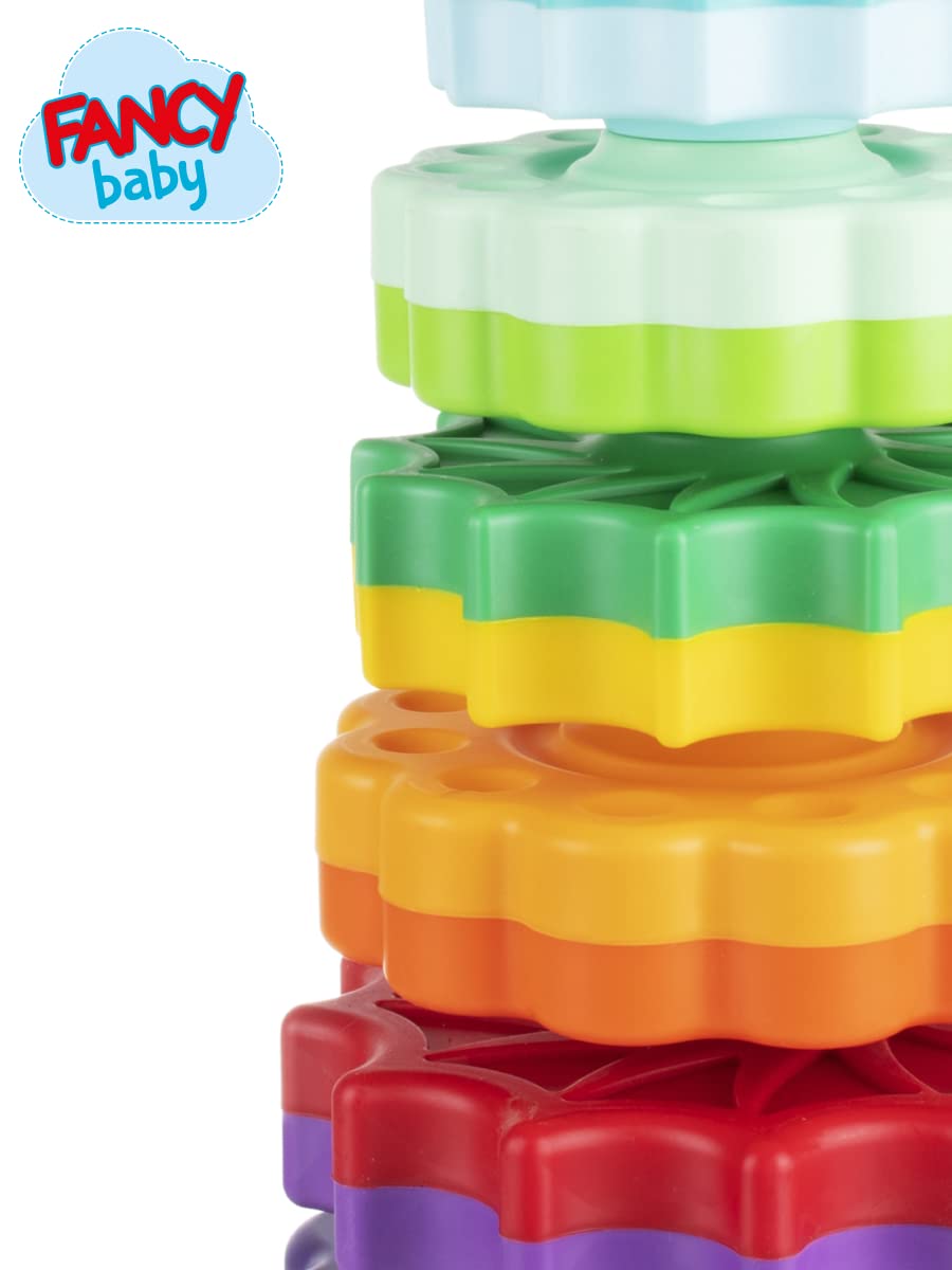 FANCY BABY Torre Impilabile a Spirale 40 cm, Gioco Montessori per Bambini 1+ Anno, Sviluppo Motricità Fine e Logica, Regalo per Bimbo di 1 Anno