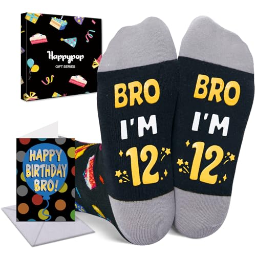 HAPPYPOP 12th Birthday Socks for Boys - Presents for 12 Year Old Preteen Boys with Gift Box and Greeting Gift Card for Son Brother or Friends