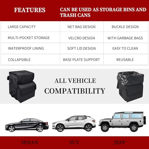 Image of Car Trash Can With Lid, Hanging Car Trash Can Size Combination 2 Sets, Can Be Hung In The Back /Front Row, Waterproof And Leak-Proof Suitable For SUV, Sedan, Detachable And Foldable Car Trash Bin