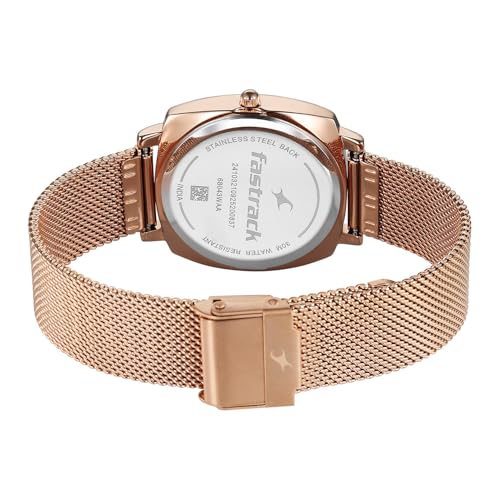 Image of Fastrack Stunners X Quartz Analog with Purple Dial Rose Gold Stainless Steel Strap Watch for Girls - 68043WM04