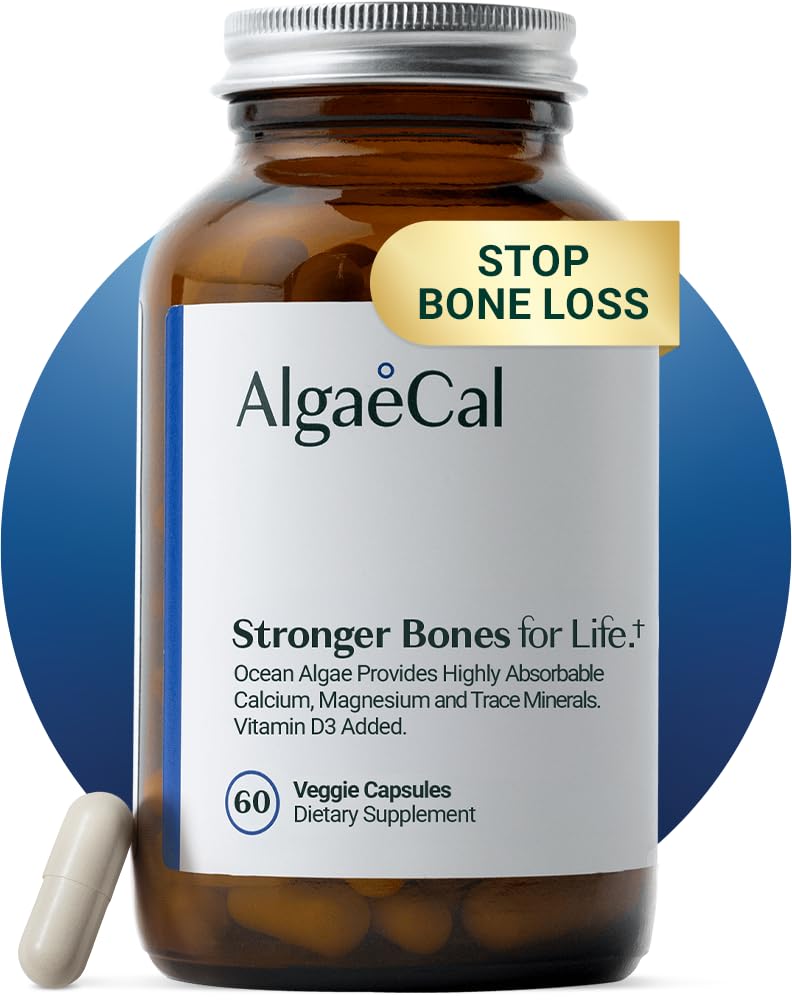 ALGAECAL- Plant Based Calcium Supplement with Vitamin D3 (1000 IU) for Bone Strength, Contains 13 Minerals Supporting Bone Health, Organic Calcium (750 mg) for Women & Men, 90 Veggie Caps, Made in USA