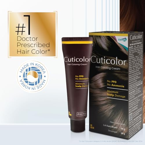 Image of Cuticolor Permanent Hair Color Cream| Dr prescribed| Eco Mechanism for Preserving Scalp Health| No Ammonia| No PPD| Enriched with Portulaca & Boseivela Extracts - Dark Brown (120g) | Pack Of 3