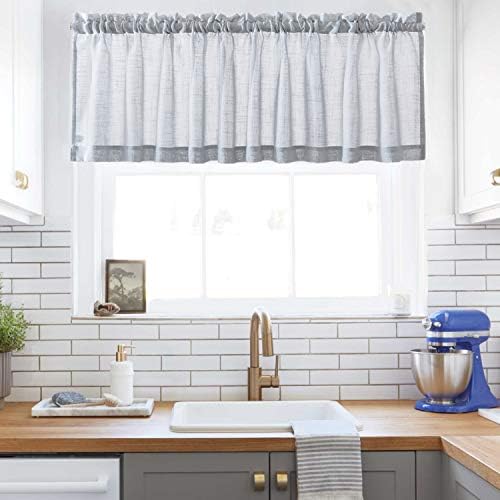 XWTEX Grey Sheer Curtains Valance Semi Sheer Window Curtain for Kitchen Café Half Window Curtains Rod Pocket (L16 x W60, 1 Panel)