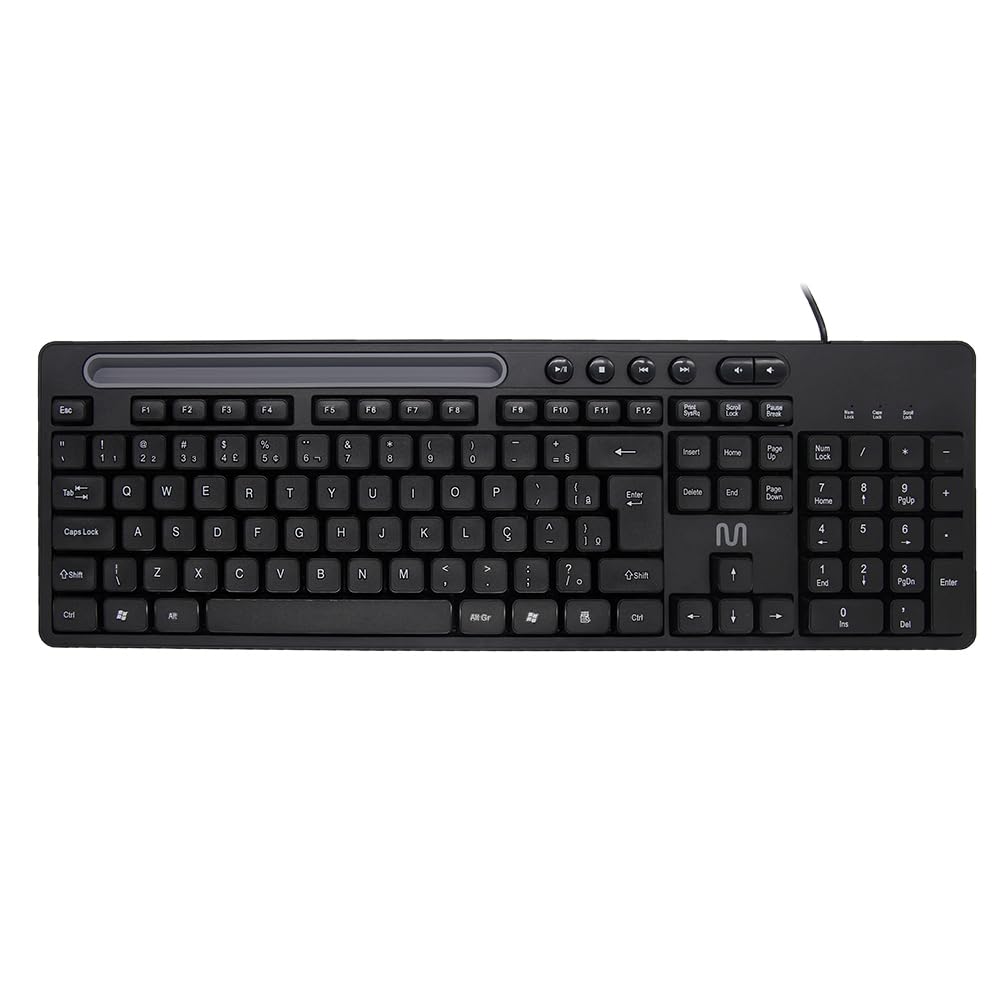 Teclado com Fio Multi USB com 6 Teclas Multimídia, Slot para