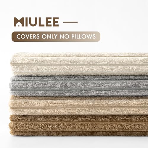 Image of MIULEE Boho Farmhouse Throw Pillow Covers 18x18 Inch Set of 4 Neutral Rustic Decorative Cushion Covers Soft Corduroy Nordic Home Decor for Couch Bed Sofa Living Room