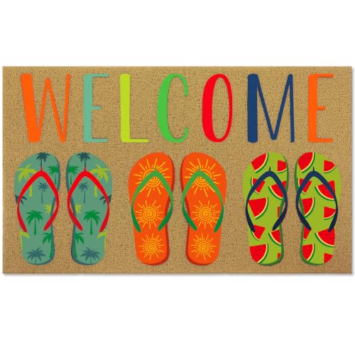 Moucuny Tropical Flip Flops Summer Welcome Doormat, 29 x 17 in