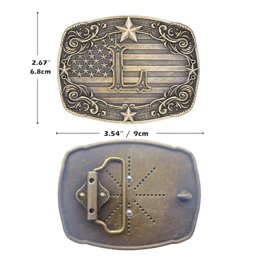 Image of Cowboy Belt Buckle for Men Vintage Western Rodeo Texas Initial Letter ABCDJMR to Z Belt Buckles