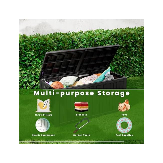 TARKARI 180 Gallon Resin Deck Box, Waterproof Outdoor Storage Box, Lockable for Patio Furniture Garden Tools Accessories