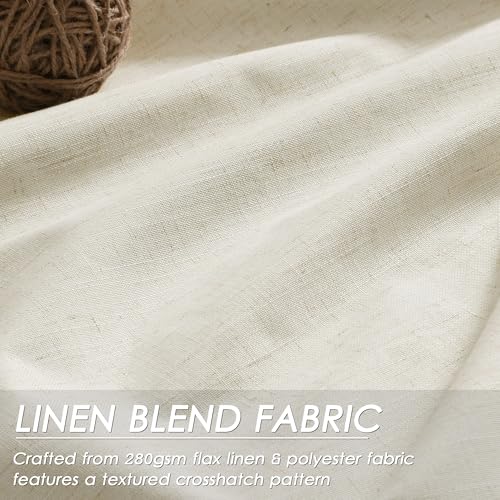 Image of Warm Beige 100% Blackout Linen Curtains for Bedroom 120 Inches Long Back Tab Thermal Insulated Modern Farmhouse Decor Black Out Curtain for Living Room Floor to Ceiling High Window 52x120, 2 Panels