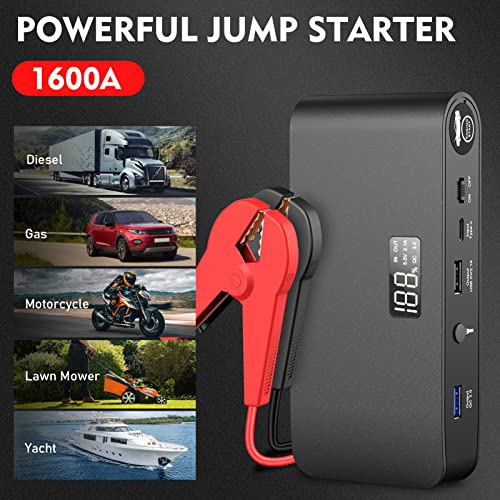 12V Lithium Jump Starter Battery Pack With Wireless Charger 3000A & Lithium Car Battery Jump Starter Booster Pack 1600A Jumpers Cables Kit For Car Truck #TOP1