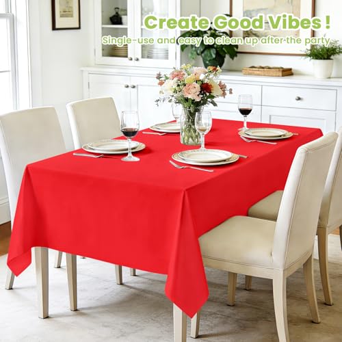 Image of Mulbozy Red Plastic Table Cloth Disposable 4 Pack, 54 x 108 Inch Tablecloths Rectangle, Red Plastic Table Cover for Party Decor