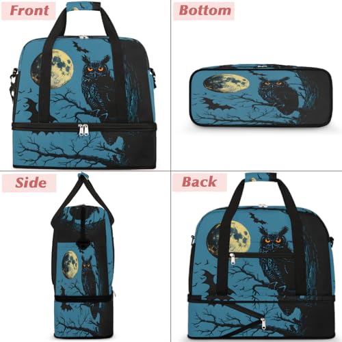 Travel Duffel Bags Moon Owl Foldable Weekender Bags for Women with Shoes Compartment Waterproof & Tear Resistant Carry on Overnight Luggage Duffel Bag Shoulder Sports Tote Bag,A-1623