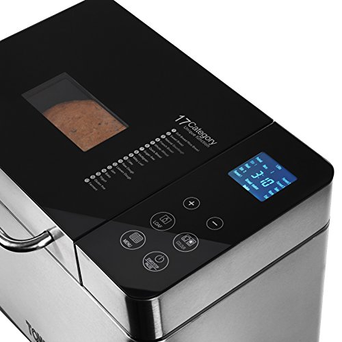 Tower T11002 Digital Bread Maker, 17 Preset Functions Including Gluten Free and Sourdough Options, Delay Timer and Keep Warm Settings, Automatic Fruit and Nut Dispenser, 1 Litre, Stainless Steel 5 Gallery Image