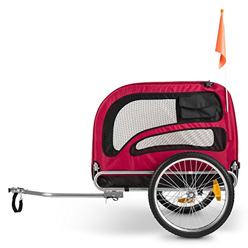 DURAMAXX King Rex Fahrradanhänger & Hundebuggy - Fahrradanhänger Hunder mit 250 Liter Volumen, max. 40 kg, für kleine bis mittelgroße Hunde, Kugel-Kupplung für 26'' - 28'' Fahrräder, rot