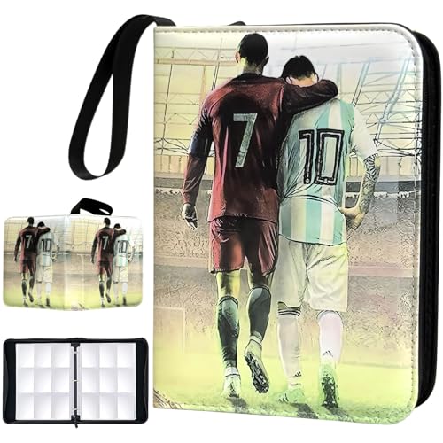Soccer Card Binder - 900 Capacity 9-Pocket Trading Card Album 3 Ring Card Holder Binder Waterproof PU Leather Zip Closure Perfect Christmas Birthday Gift for Kids & Collectors