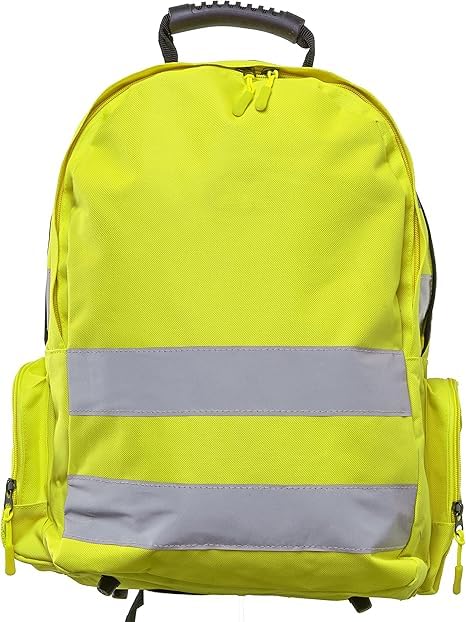 High Visibility Reflective Safety Backpack – Hi Vis Rucksack with Reflective Strips,Waterproof Lightweight & Durable – Ideal for Work, Cycling, School, Outdoor Use (Yellow With Stripes)