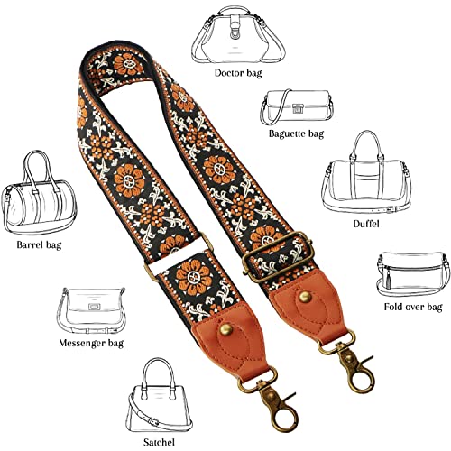 Purse Strap, Wide Shoulder Strap, Shoulder Strap Adjustable Replacement For Bags, Retro Embroidery Multi-Pattern Crossbody Bag Straps For Handbag, Shoulder Bags, Crossbody Bags(Vintage Brown Print) #TOP4