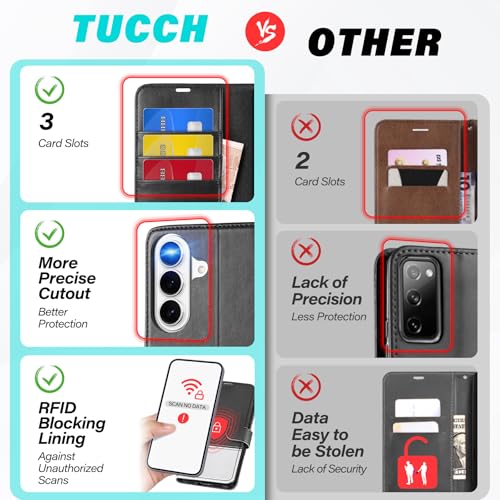 TUCCH Case Wallet for Galaxy S26, PU Leather Magnetic Kickstand [RFID Blocking] 3 Card Slot Folio Flip Cover with [TPU Shockproof Interior Case] Compatible with Galaxy S26 6.3" 2026, Black & White by TUCCH - Used condition - Image 3