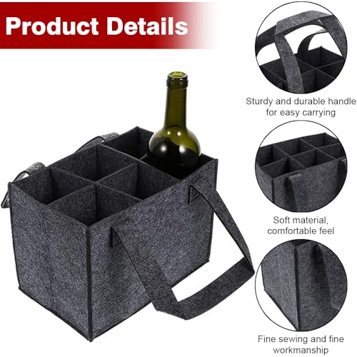 YWKJDDM Wine Bottle Carrier Felt, 6-Compartment Bottle Bag, Portable Wine Tote Carrier, Wine Bottle Holder for Travel Picnic - Image 3