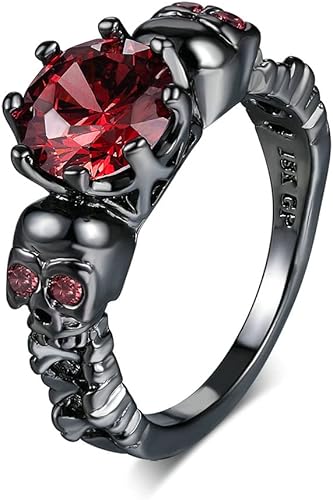 Cool Black Gold Skull Statement Ring PurpleRed Cubic Zirconia emo Ring Gothic Band Rings Birthday Holiday Gifts Unique Vampire Ring Promise Rings