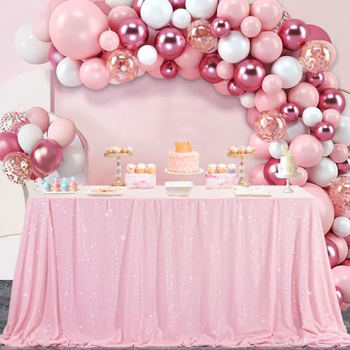 Image of B-COOL Sequin Tablecloths Pink Table Fabric for Rectangle Tables 90x156 Inch Party Table Cloths Parties Birthday Weddings Anniversary Buffet