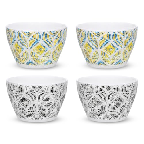 Image of Larah by BOROSIL Opalware Bowl | Microwave & Dishwasher Safe Dinner Bowls for Salad, Fruits, Dal, Maggi, Snacks, Cereal | Breakfast Bowls | Ideal Crockery for Gifting (Art & Craft, 4pc Set)