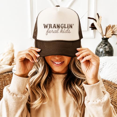 Image of Olive Loves Apple Wranglin' Feral Kids Trucker Hat for Mom and Dad Funny Western Style Cap for Women and Men